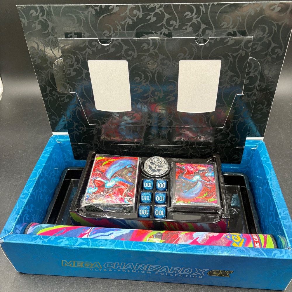 Pokemon Mega Charizard X ex Ultra-Premium Collection Box Playmat Sleeves Dice